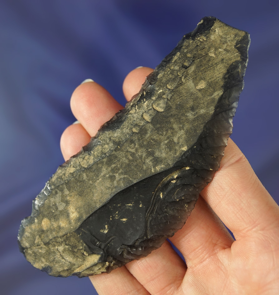 Heavily patinated 4 5/16" Obsidian Uniface Knife found in Oregon.