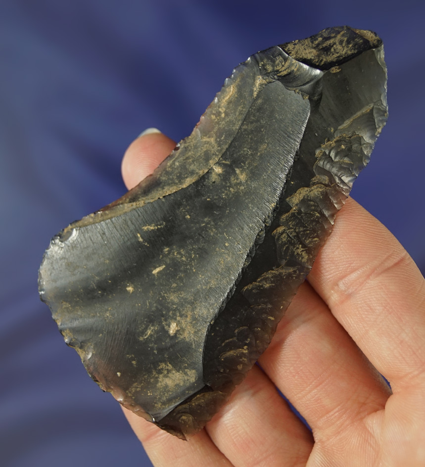 3 5/8"Obsidian Flake Knife with nice secondary flaking along one edge. Found in Oregon.