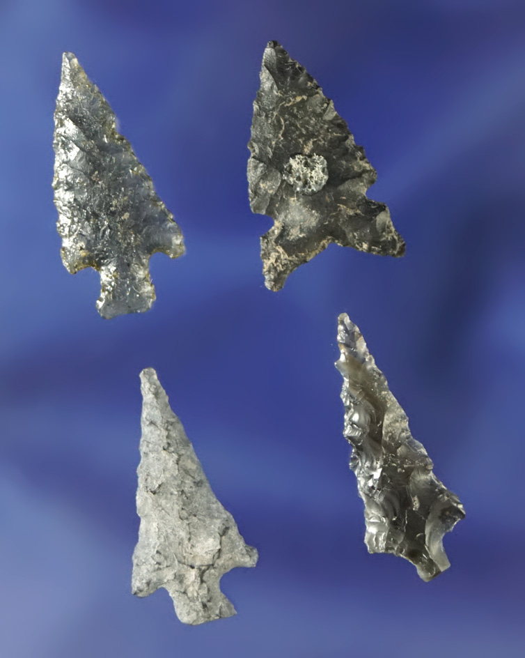 Set of four Obsidian arrowheads and nice condition, largest is 15/16".