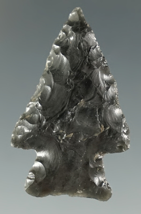 1 1/2" Cornernotch made from Obsidian. Found in the Great Basin, Oregon.