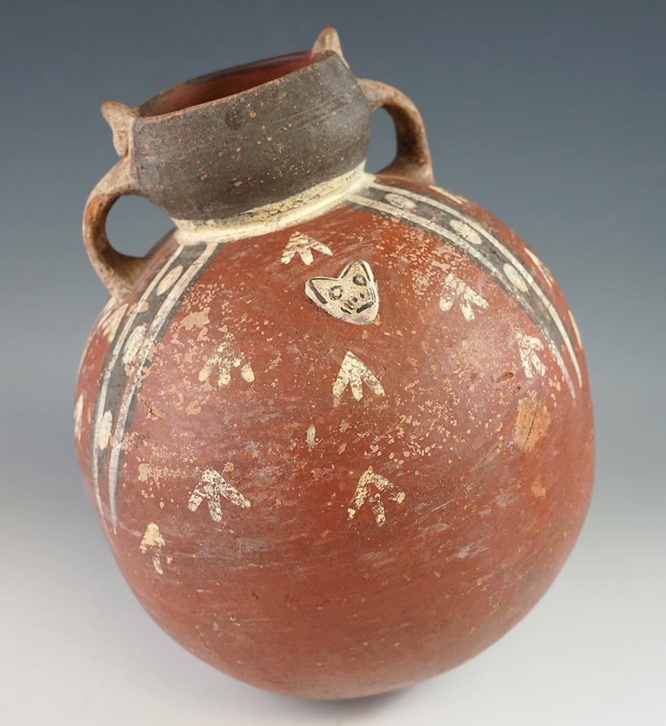 8 1/4" Pre-Columbian Pottery Vessel in very nice condition with strap handles.