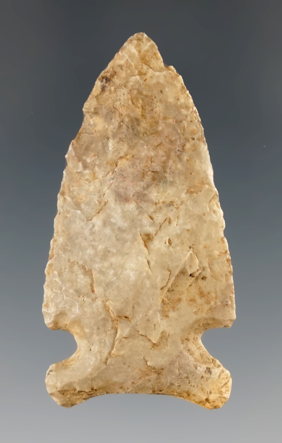 Excellent flaking, style and patina on this 2 1/8" Big Sandy Sidenotch point. Montgomery Co., Kentuc