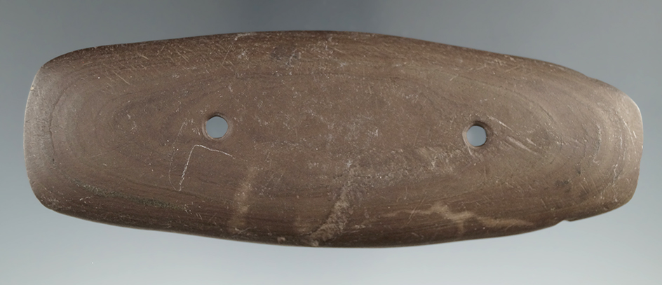 5" Glacial Kame Bar Gorget made from red and black Banded Slate, found in Miami Co., Ohio.