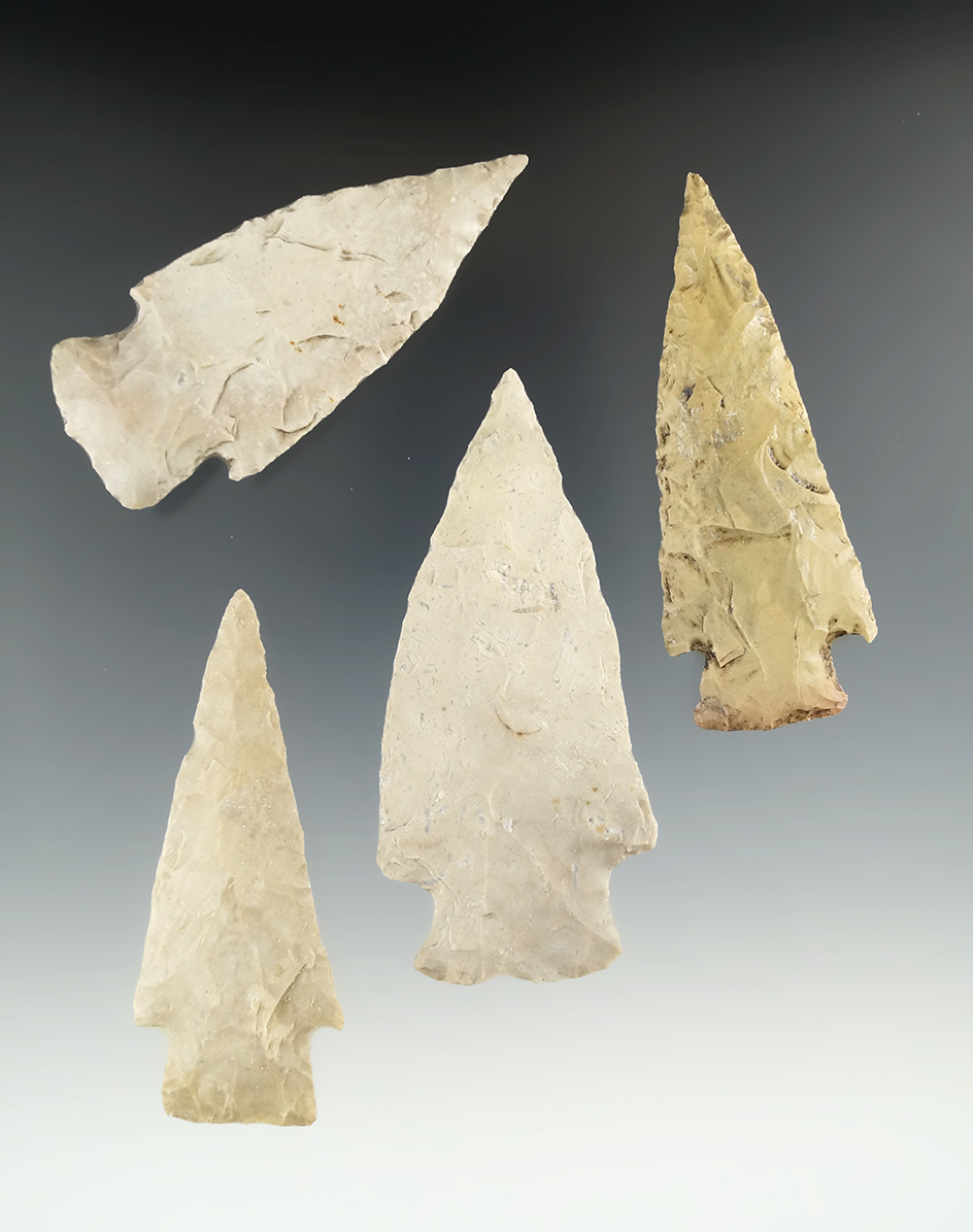 Set of four Lange points found in Texas in nice condition, largest is 3 1/4".