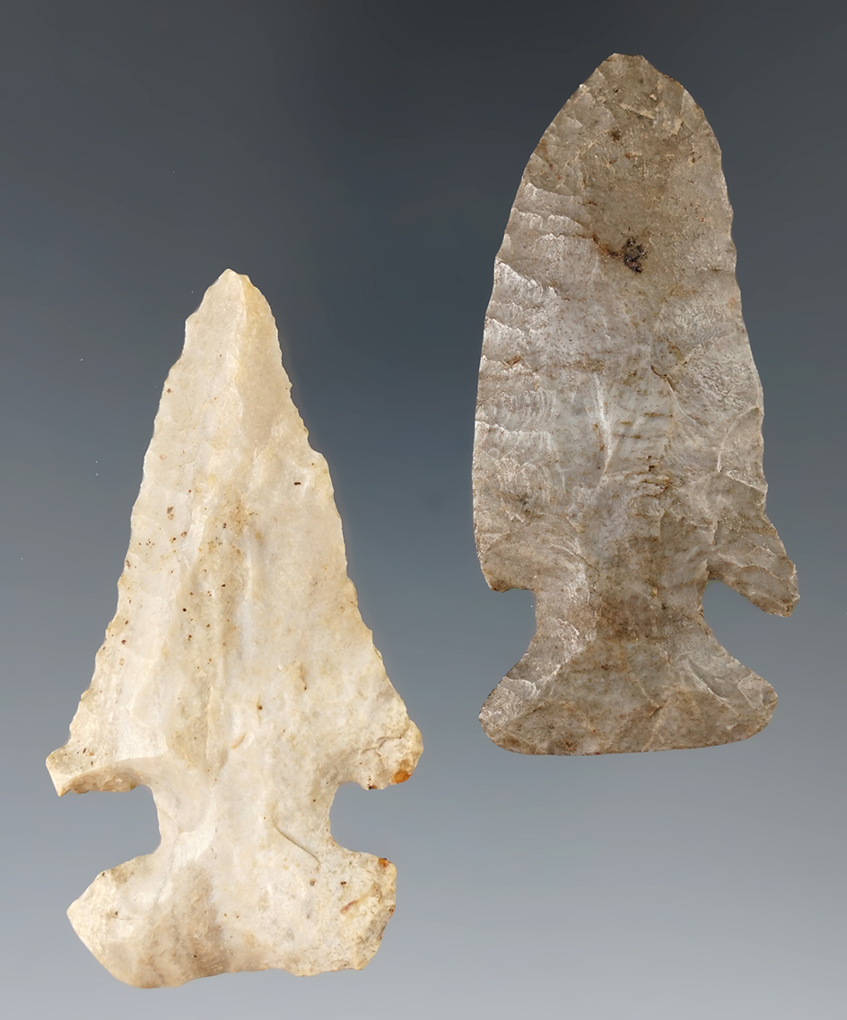 Pair of Archaic Thebes Bevels found in Illinois, largest is 2 9/16".