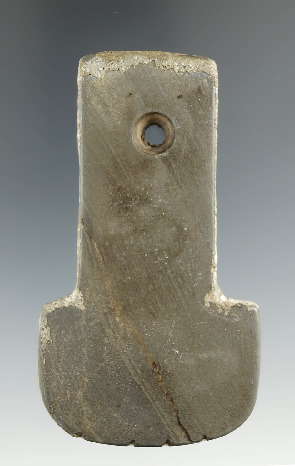 3 1/4" Hopewell Shovel Pendant made from brown and gray Banded Slate. Ohio River.