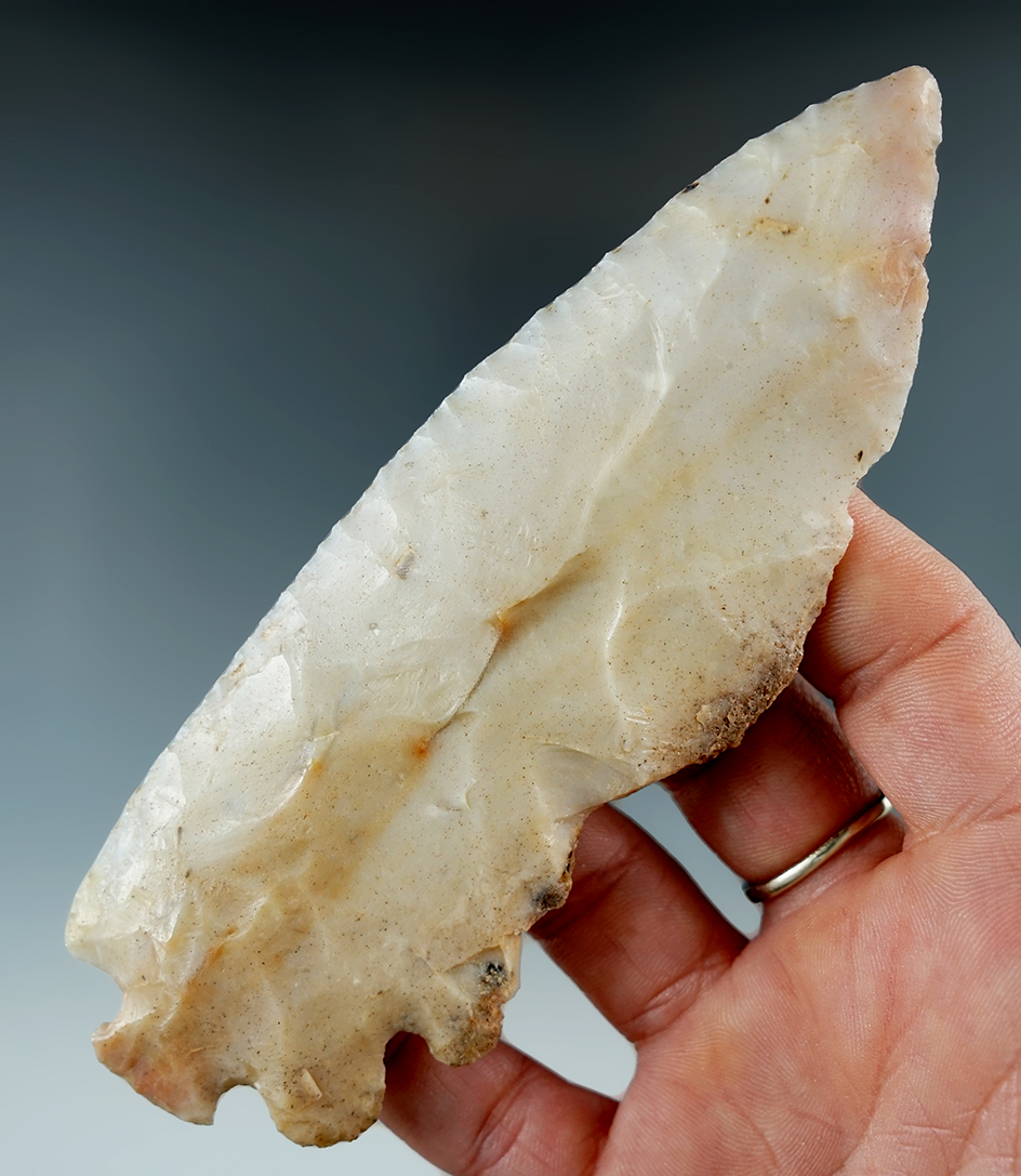 Rare! 5 1/8" Double Tang Knife. Novaculite found in Grayson Co., Texas. Rogers COA.