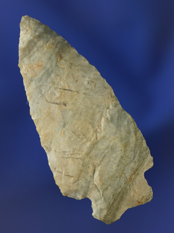 2 3/8" Indiana Green Archaic Stemmed Point Found Near Fort Recovery Ohio.