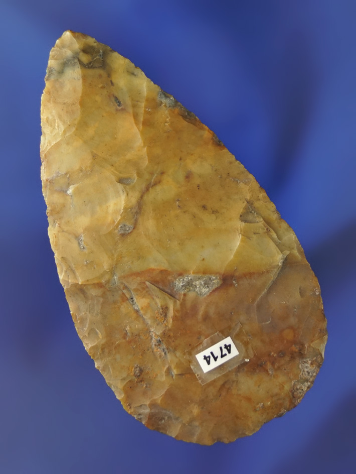 3 7/16" Heavily patinated colorful Flint Ridge Flint Adena Cache Blade- Summit Co., Ohio. -