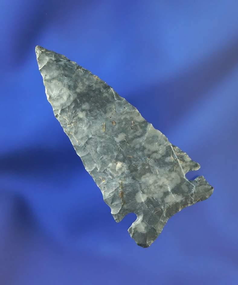 Thin and well styled 2 1/4" Coshocton Flint Knight Island found in Ohio. Ex. Sanders, Potter, Dickin