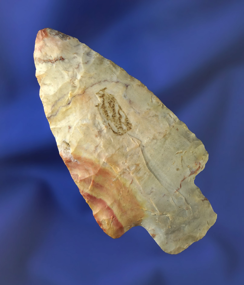 3 3/8" Adena made from highly colored Flint Ridge Flint found in Pike Co.,  Ohio. Ex. Copeland