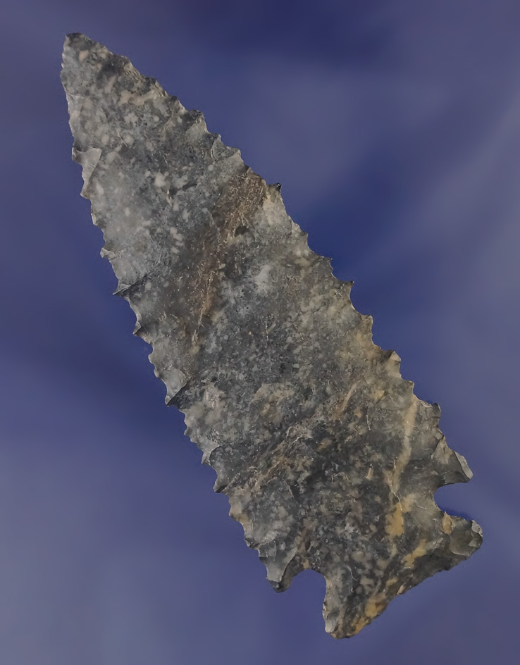 3 15/16" very fine serrated Stilwell or Kirk made from Coshocton Flint found in Coshocton Co.,  OH.