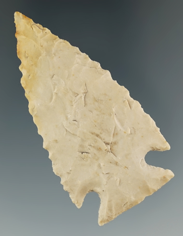 2 3/8" Well styled serrated Cornernotch found in Texas.