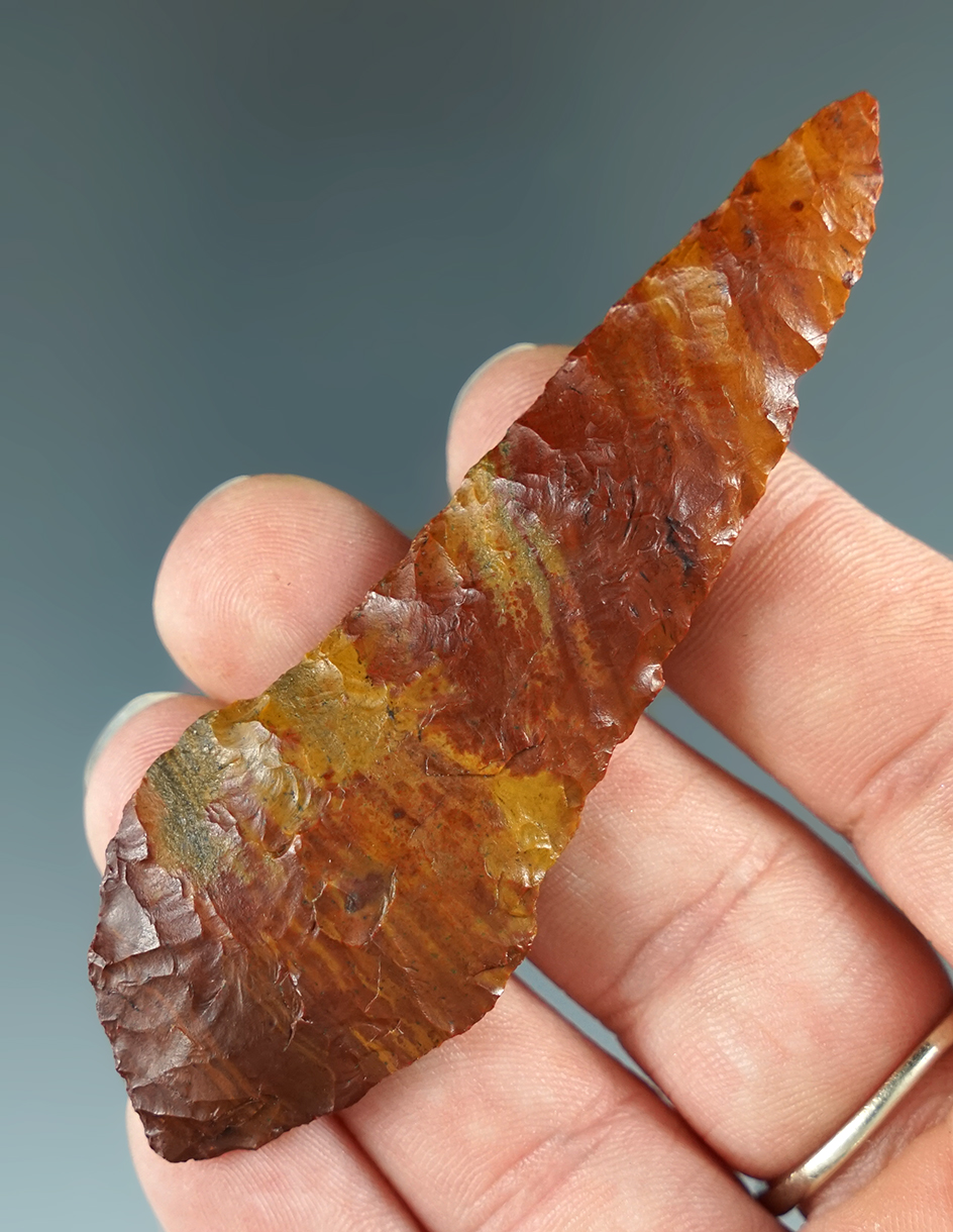 Beautiful material on this 3 3/16" Wahmuza Knife found in Washington.