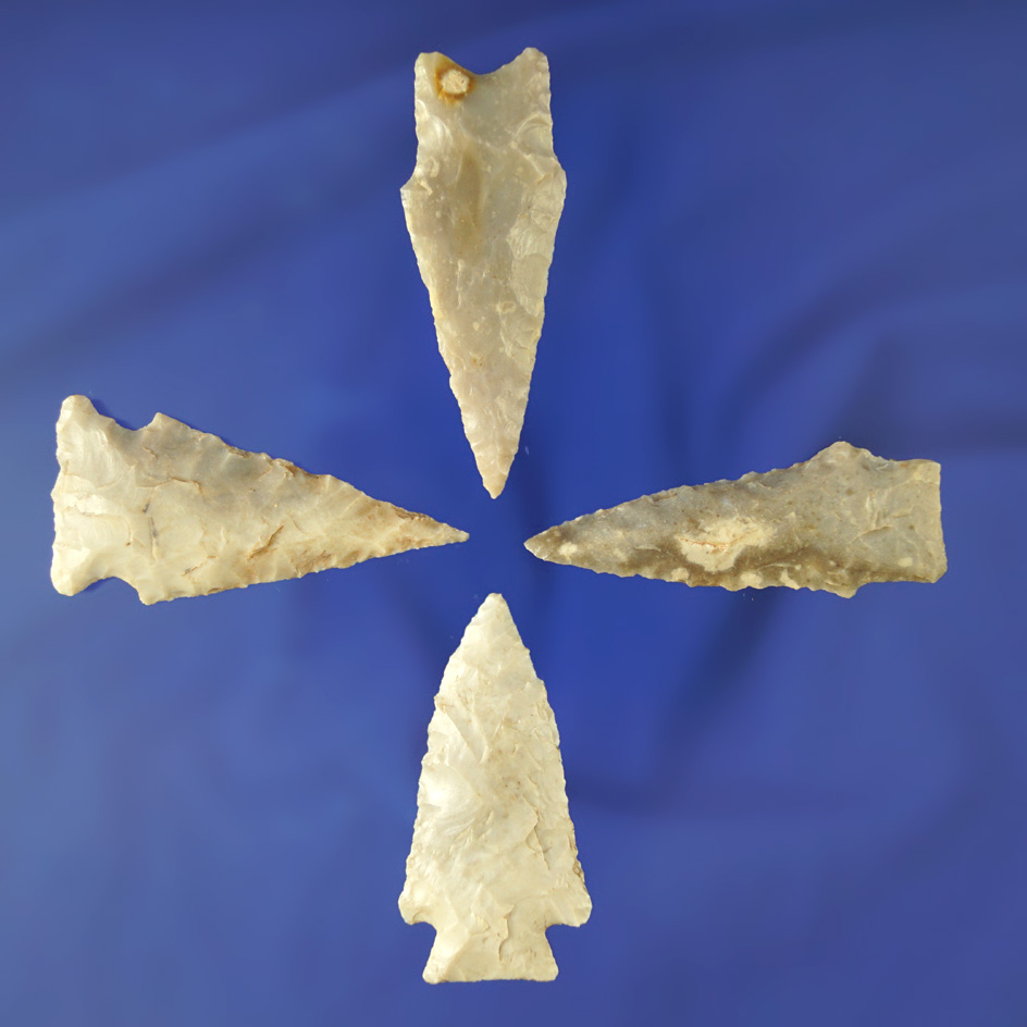 Set of four nice Texas arrowheads, largest is 2 1/8".