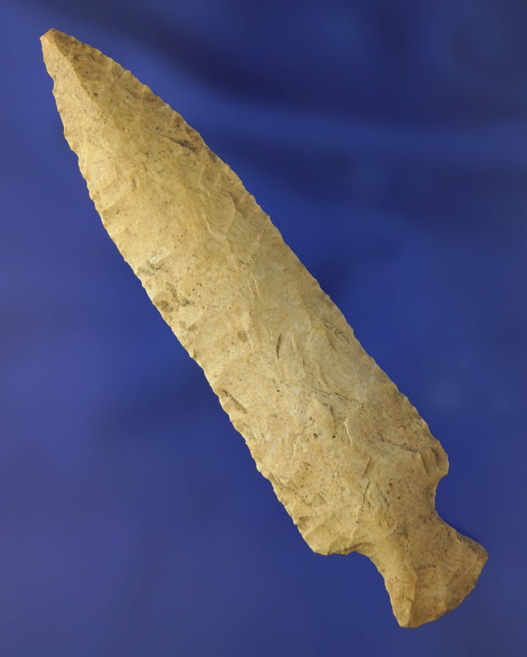 3 13/16" Archaic Stemmed Knife with nice secondary flaking to edges found in Ohio.