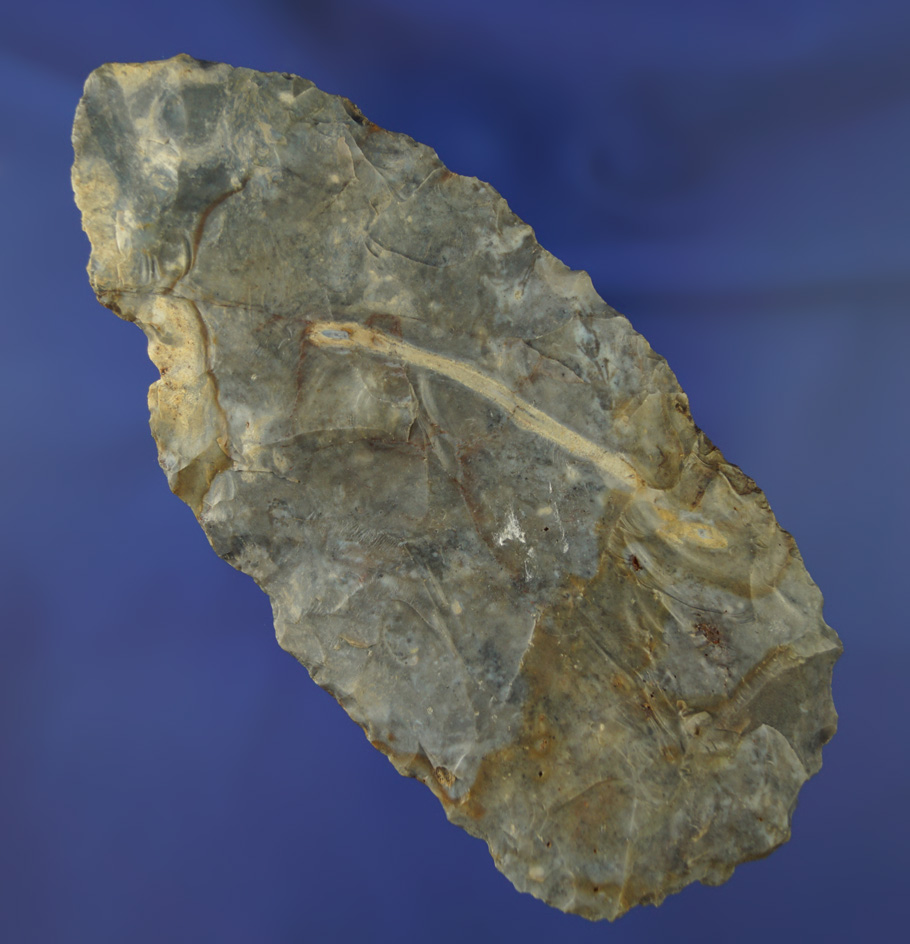 5 1/2" heavily patinated Coshocton Flint Blade found in Ohio.