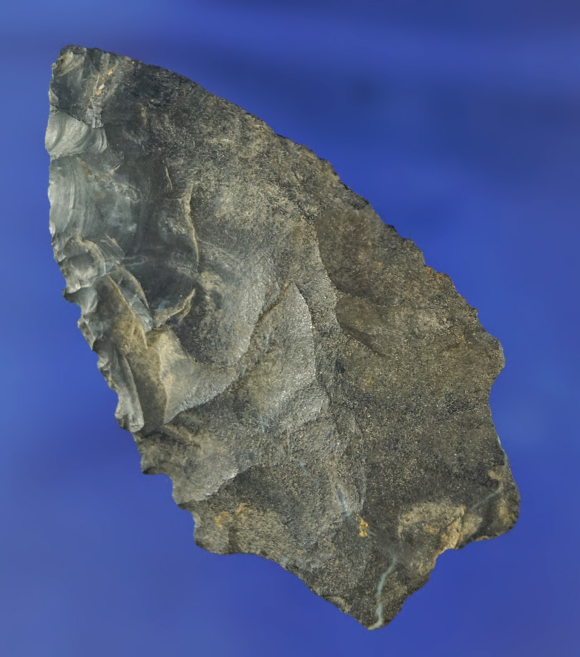 Transitional paleo 2 1/2" Coshocton Flint Stemmed Lanceolate found in Ohio.