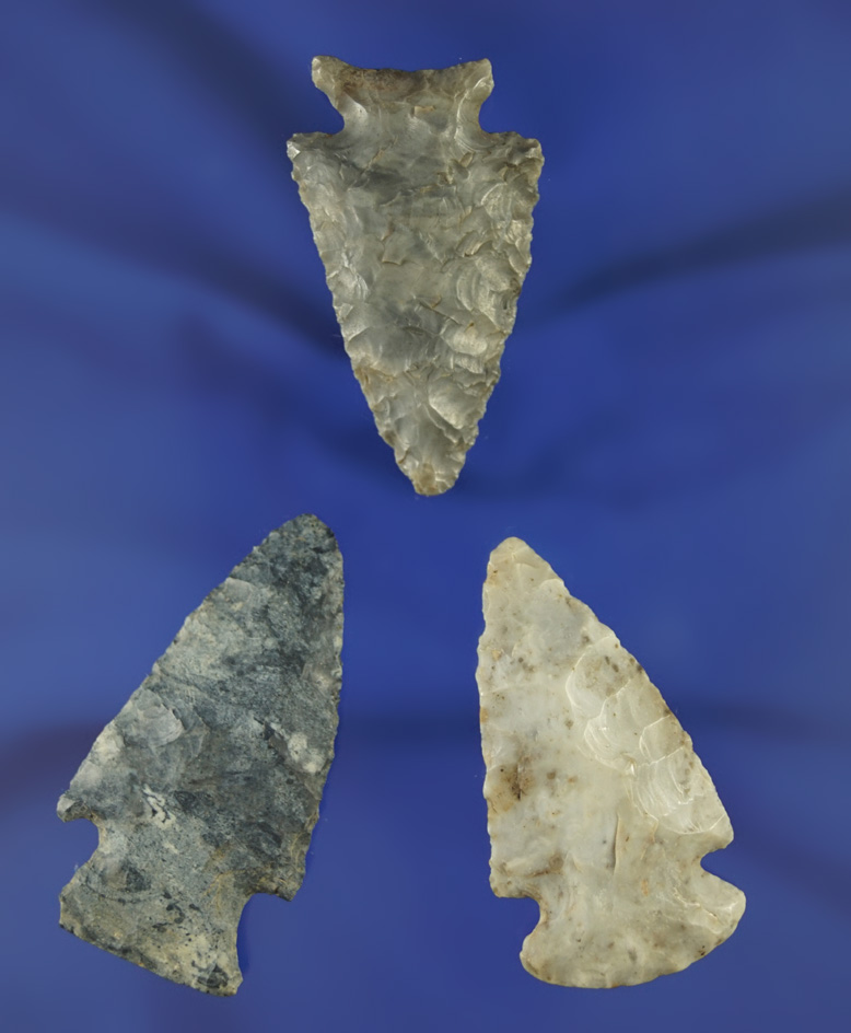 Set of three nice Ohio arrowheads, largest is 1 3/4".