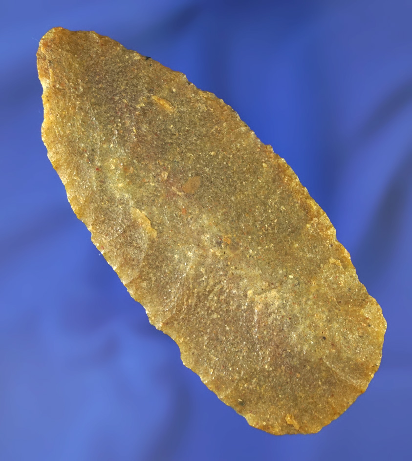 3 13/16" Blade flaked from nicely patinated Quartz.