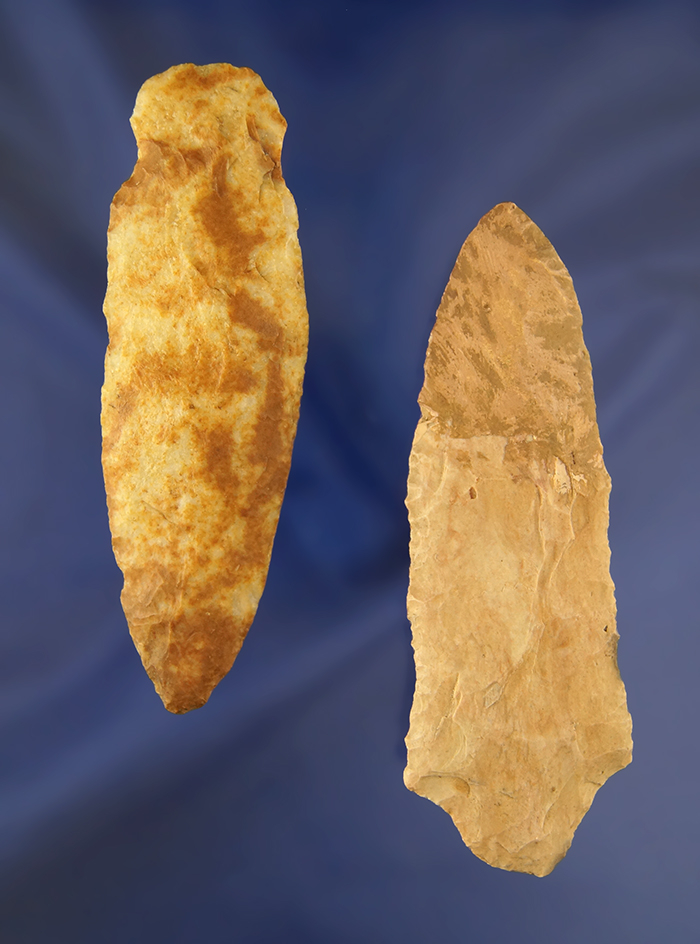 Pair of Woodland Knives, largest is 4 1/8". Ex. Ronald Thiebeau.