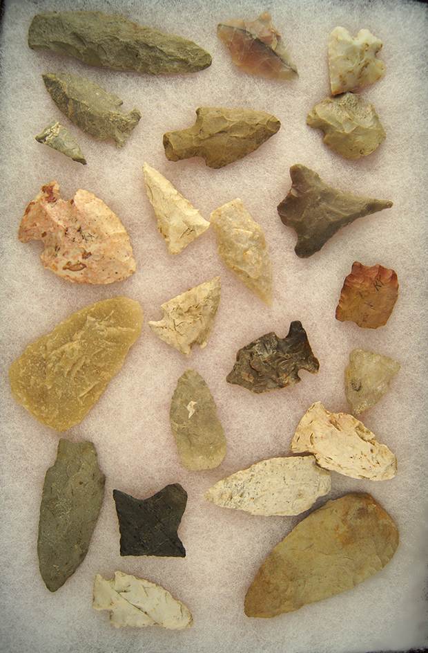 Group of 22 assorted Arrowheads in various locations, largest is 3 1/4".