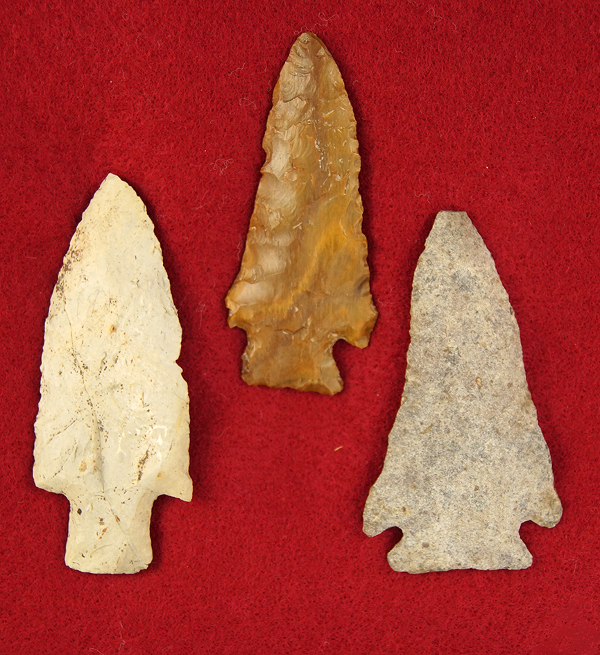 Set of three Flint Knives found in Ohio. Ex. R. Thiebeau. Largest is 3 1/2".