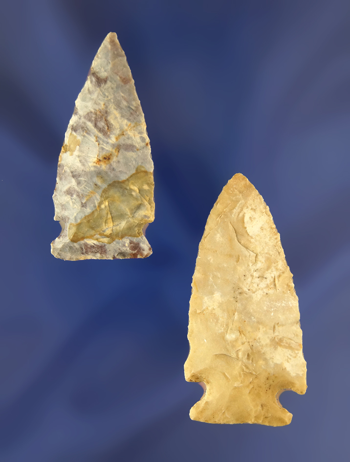 Pair of nicely flaked Ohio Arrowheads, largest is 2 1/8". Ex. Thiebeau.