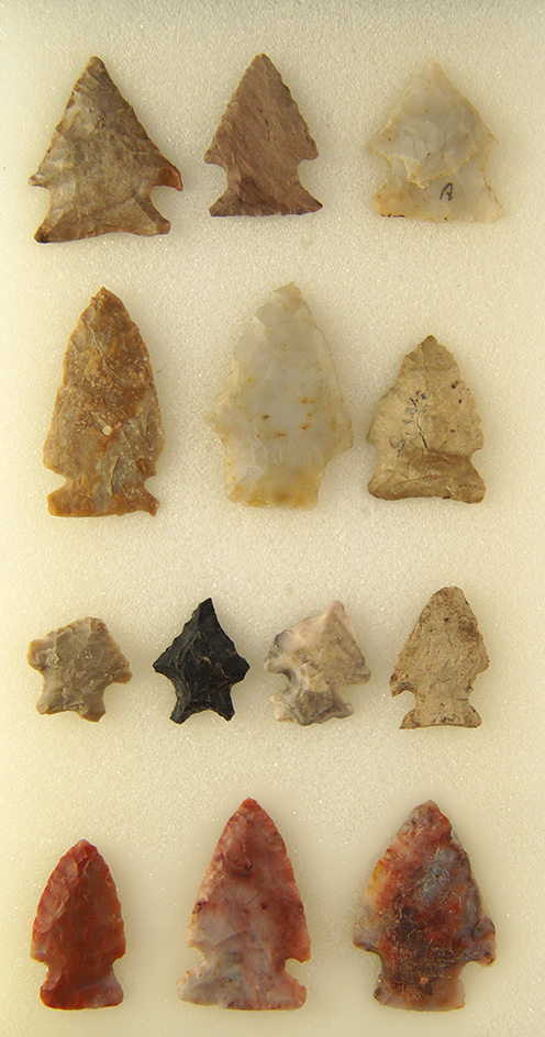 Group of 13 assorted Bird Points & Arrowheads found in Ohio. Ex. Ronald Thiebeau.