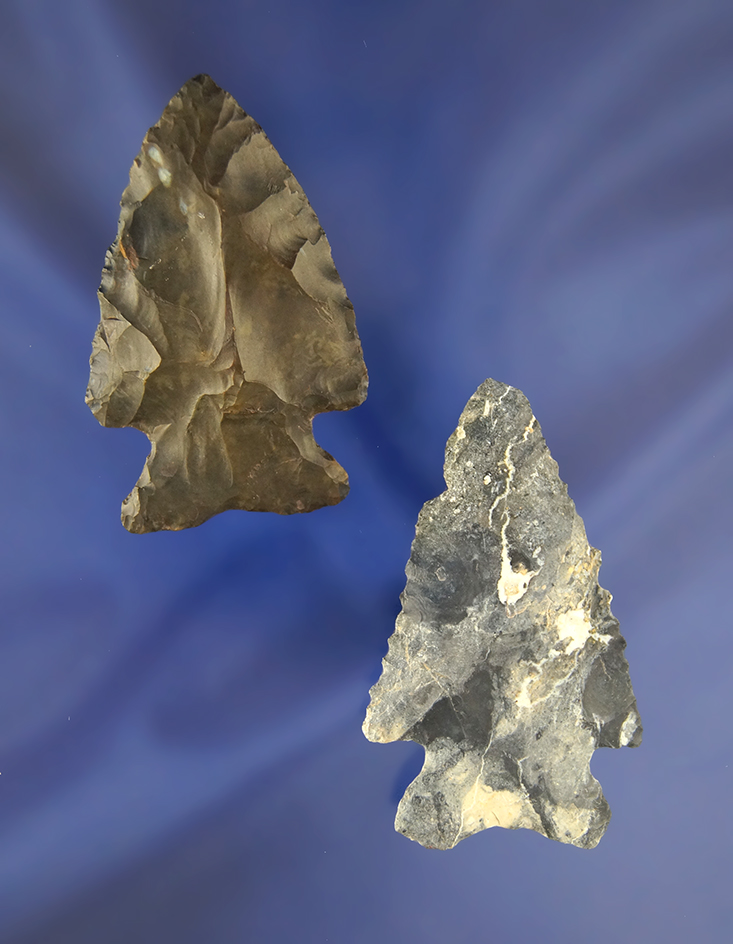 Pair of Coshocton Flint Arrowheads found in Ohio, largest is 2 3/8".