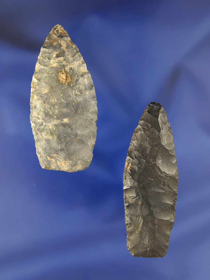 Pair of Coshocton Flint Paleo Lanceolates found in Licking & Hocking Counties in Ohio.