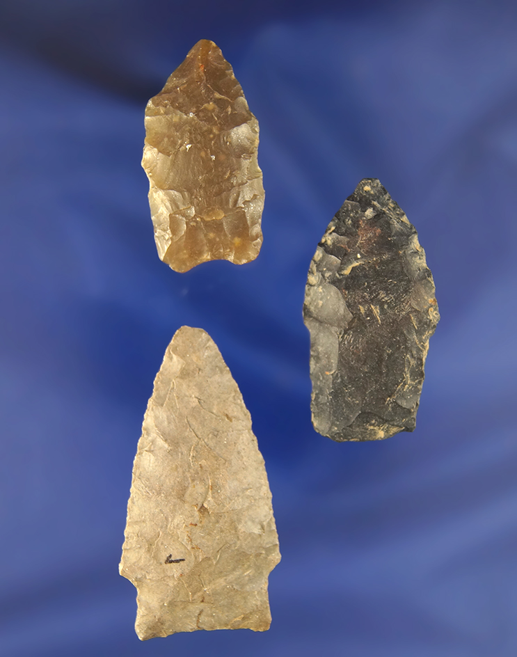 Set of 3 Ohio Points, including one Paleo. Largest is 2 15/16".
