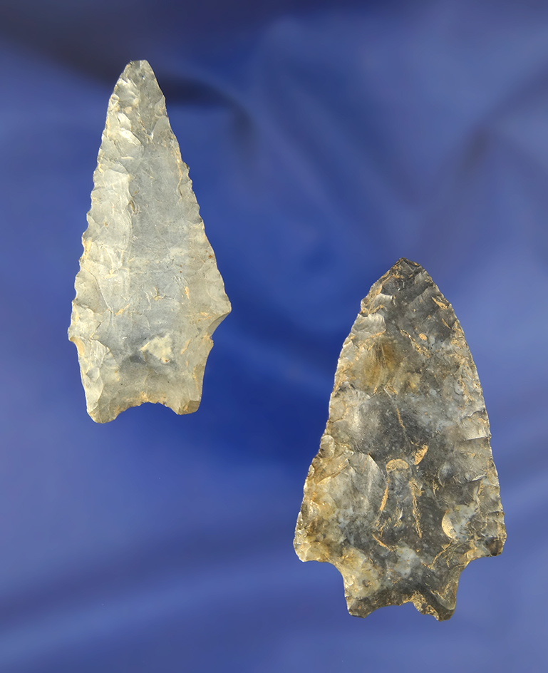 Pair of Transitional Paleo Points found in Ohio by Lar Hothem. Largest is 2 1/4".