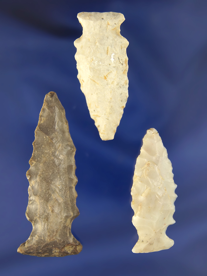 Set of 3 Fishspear points found in Ohio, largest is 2 5/16".