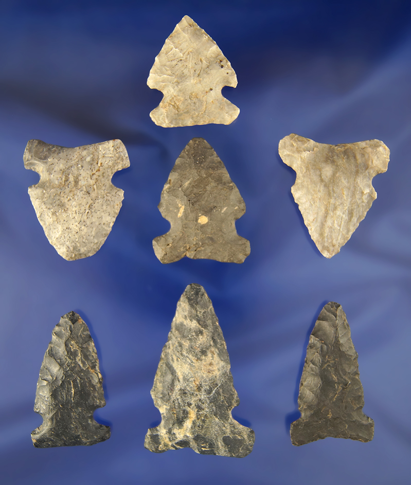 Set of 7 Ohio Big Sandy points, largest is 2".