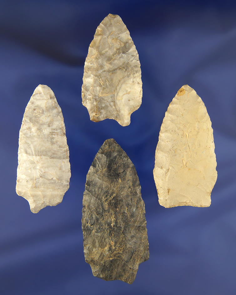 Set of 4 Transitional Paleo Points found in Ohio. Largest is 2 5/8".