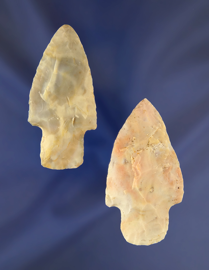 Pair of Flint Ridge Flint Adena Arrowhead found in Ohio, largest is 2 9/16".