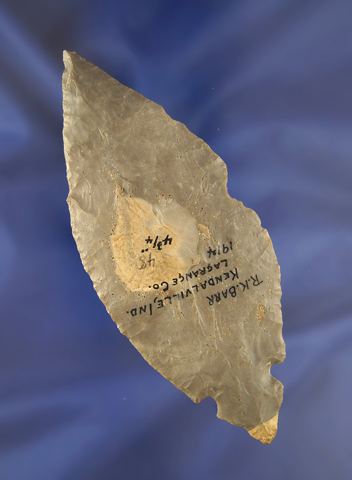 4 3/4" Turkeytail made from Indiana Hornstone. Ex. Curly Platt Collection.