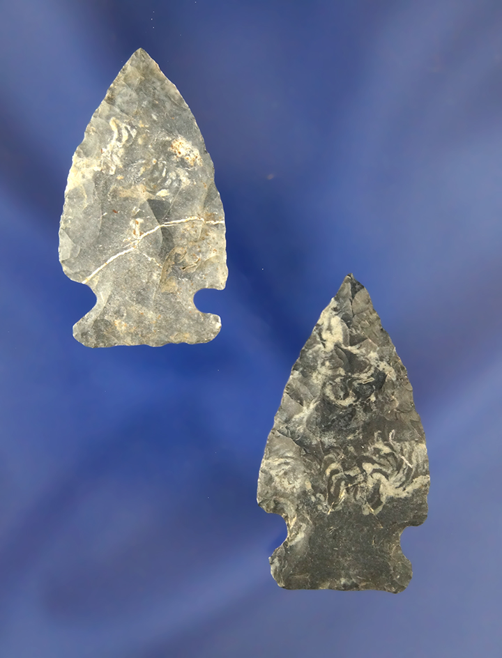 Pair of well made Coshocton Flint Arrowheads found in Ohio, largest is 1 5/8".