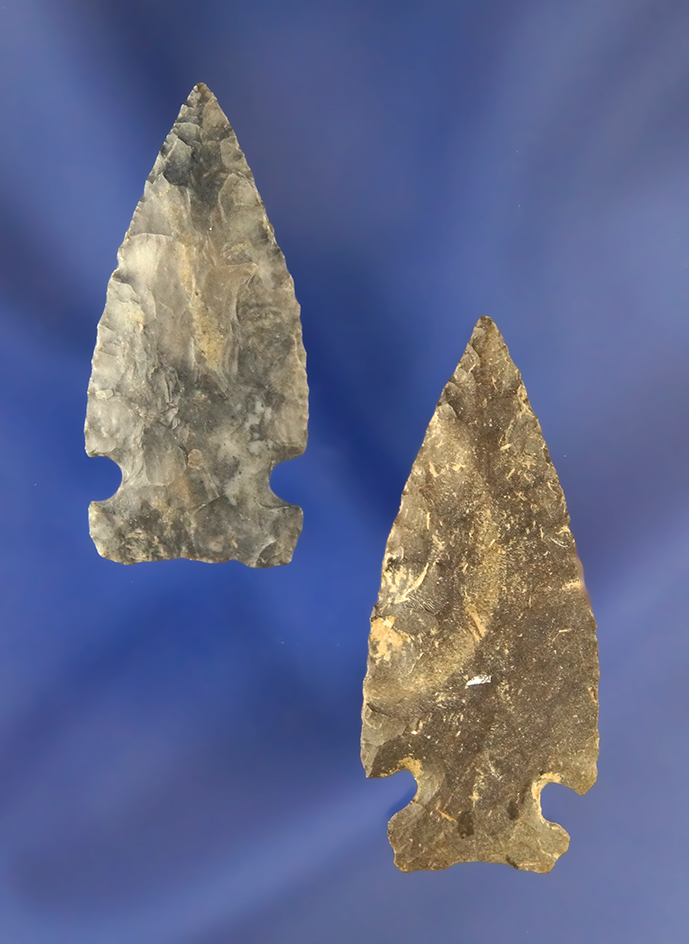 Pair of well made Ohio Intrusive Mound Arrowheads, largest is 1 7/8". Ex. Vietzen.
