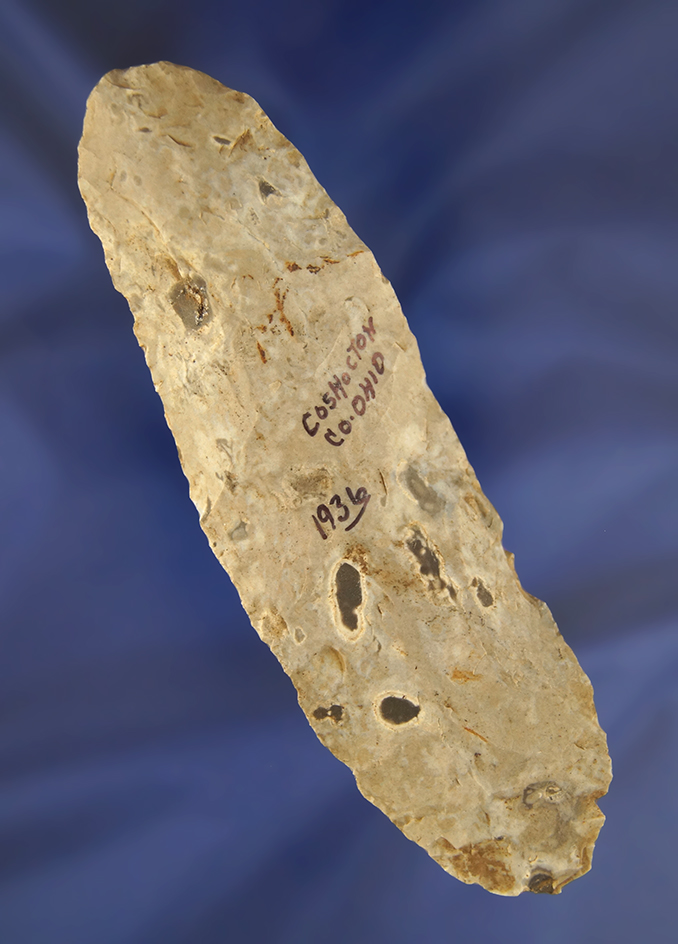 5" Knife made from Flint Ridge Flint. Found in 1936 in Coshocton Co., Ohio.