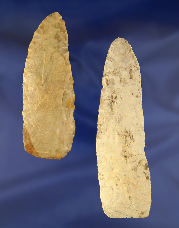 Set of 2 Early Archaic Flint Knives found in Farifield Co., Ohio. Largest is 4 3/4".