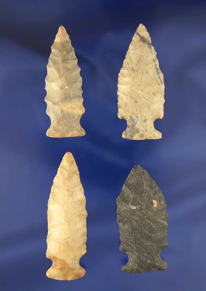 Set of 4 Ohio Fishspear Points, largest is 2 3/16".