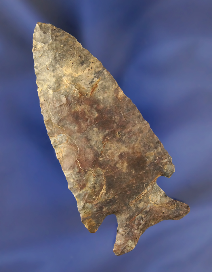 3 1/4" Archaic Cornernotch made from Coshocton Flint. Found in Fairfield Co., Ohio.