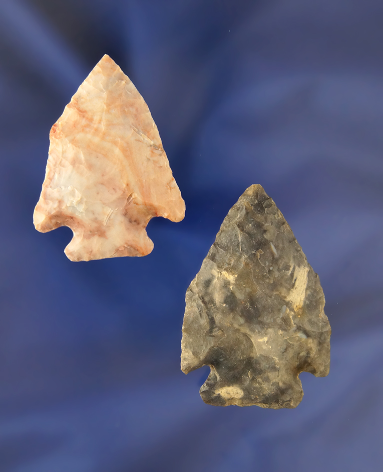 Pair of Pentagonals, largest is 1 13/16". Made from Flint Ridge and Upper Mercer Flint.