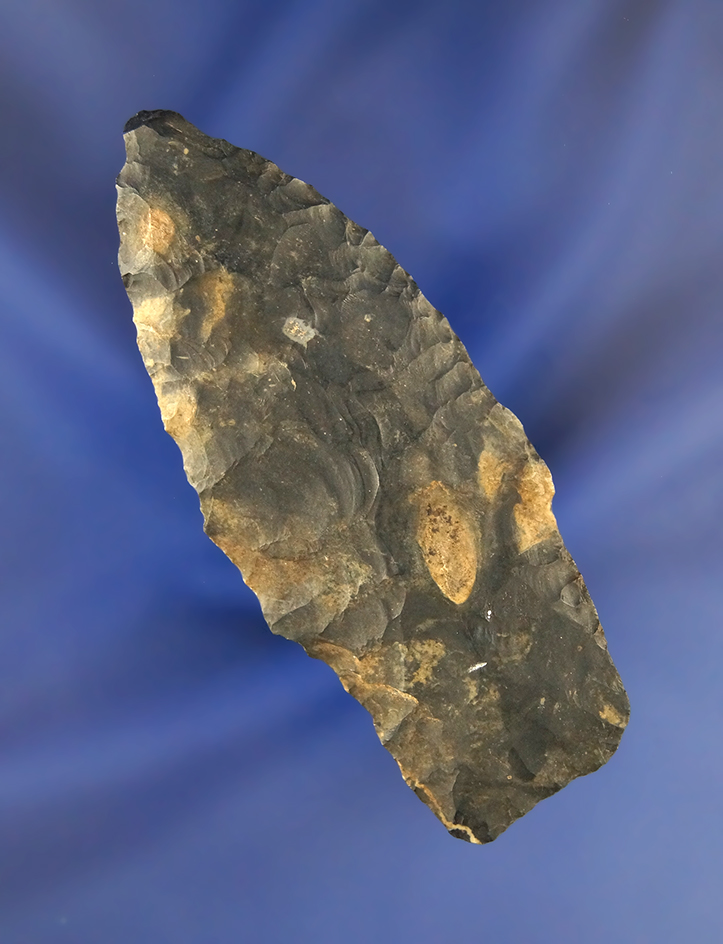 2 7/8" Paleo Stemmed Lanceolate made from Coshocton Flint found in Ohio.