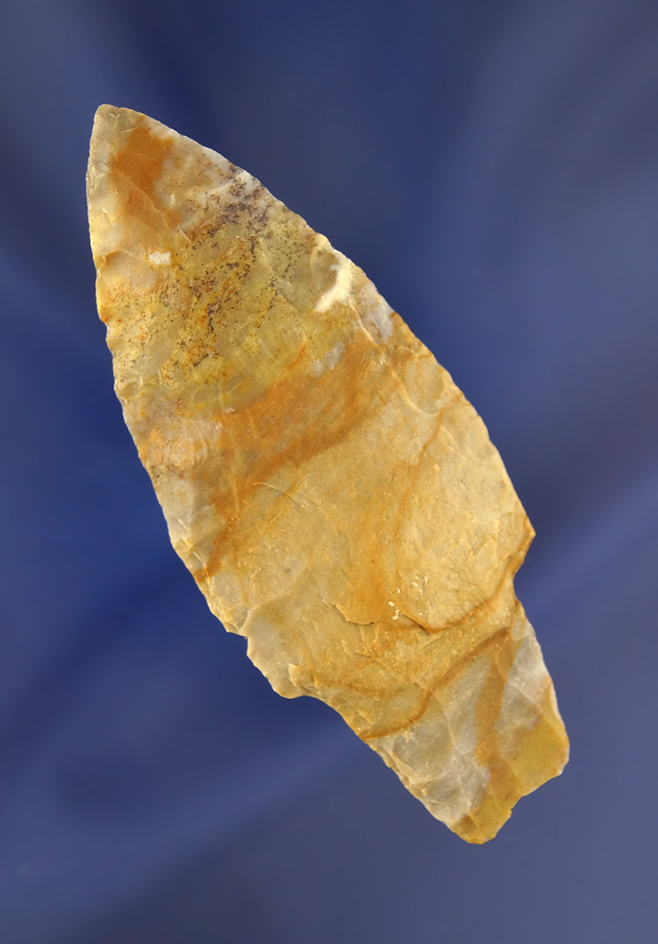 3 3/16" beautifully colored Stemmed Lanceolate. Found in Ashland Co., Ohio.