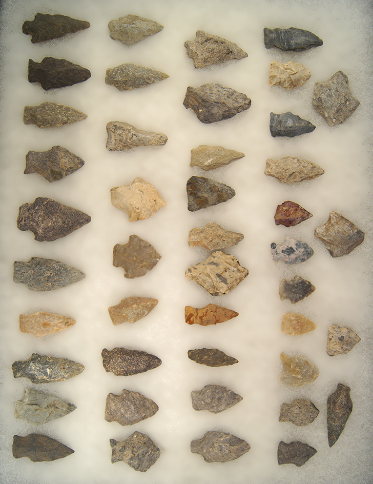 Large group of 44 assorted Arrowheads found in Pennsylvania, largest is 2 1/4".