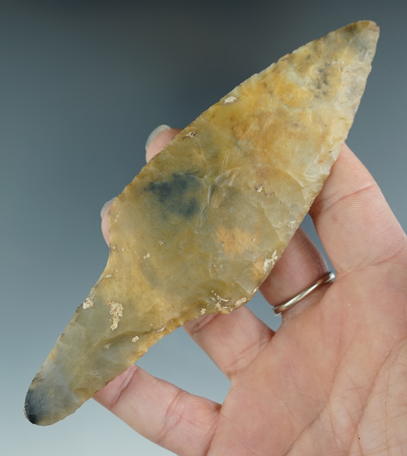 5 7/16" Biface Mayan Dagger made from beautiful Colha Flint. Found in Belize.
