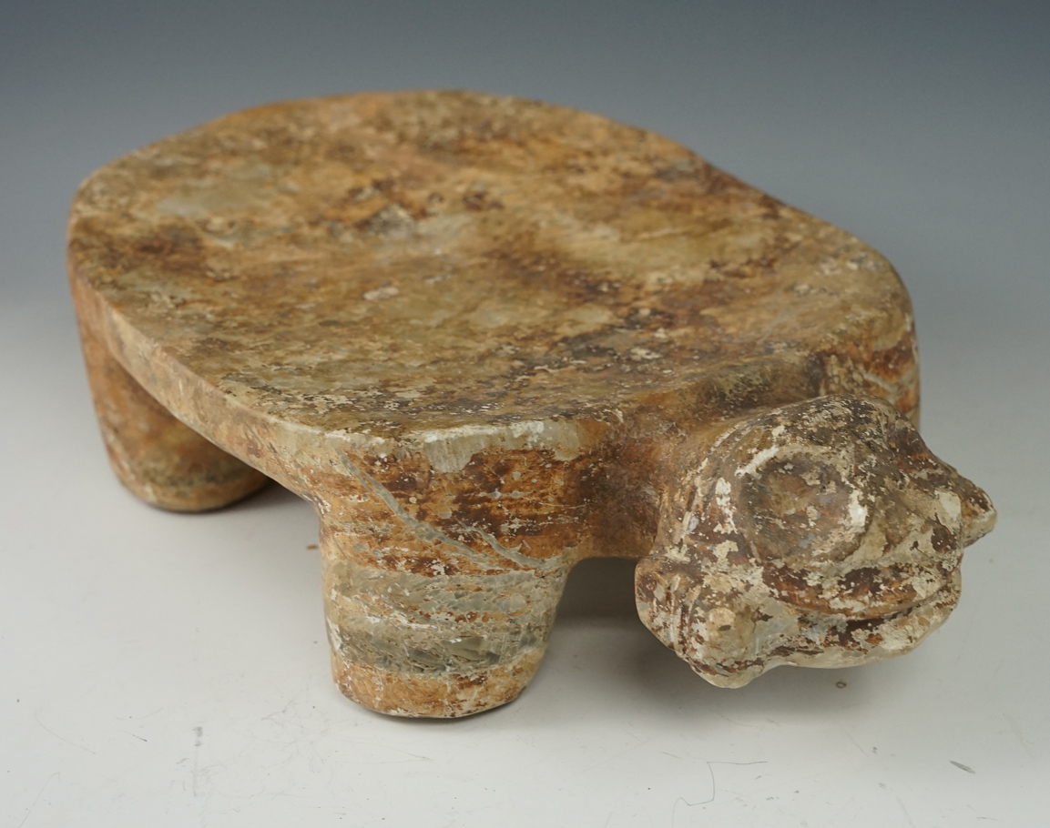 Nice! Rare 11" x 7" Taino culture effigy Duho crafted from attractive marble, found in Hispaniola.